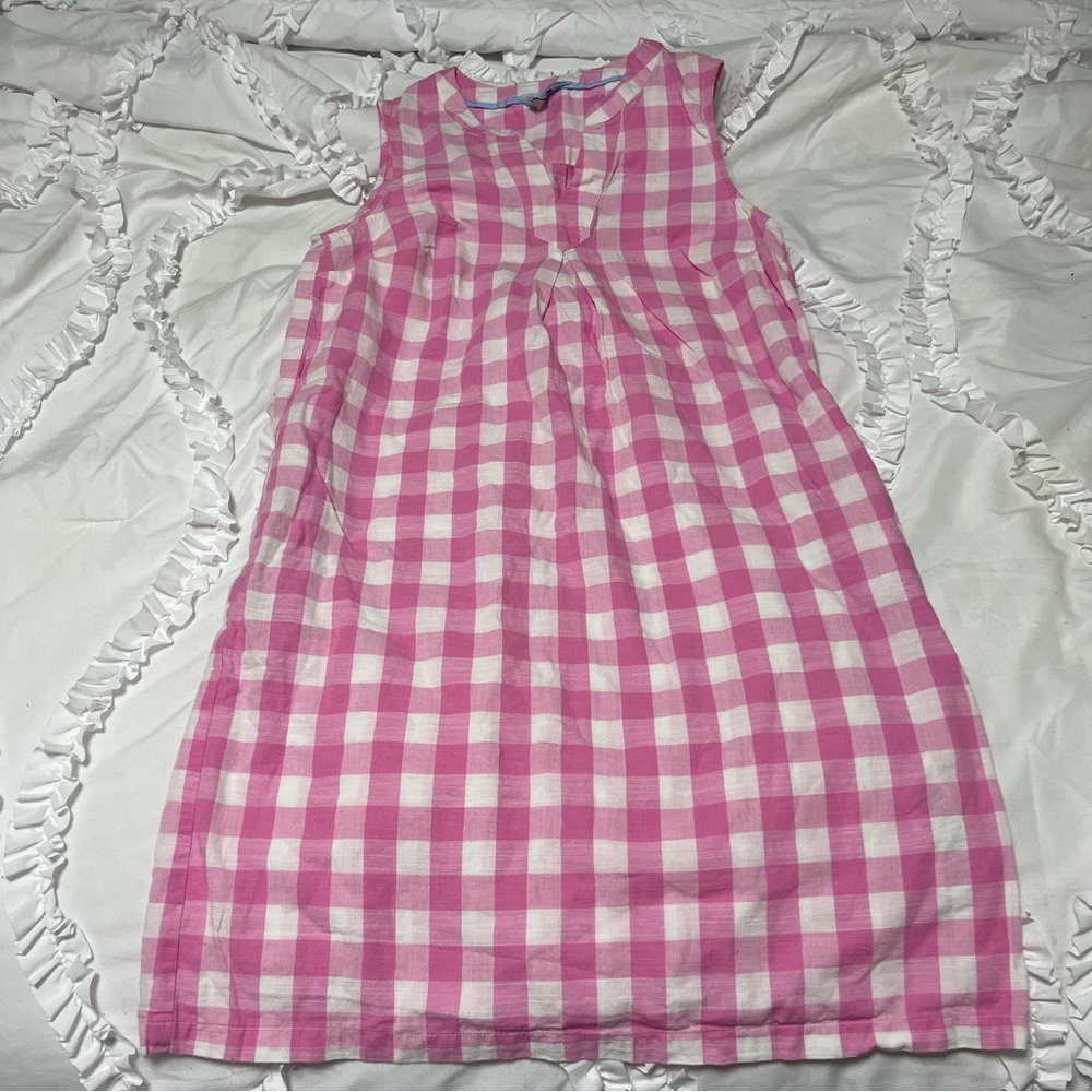 Joules Jillian Pink & Cream Gingham Tunic Mini Sundress Sz 4 linen blend